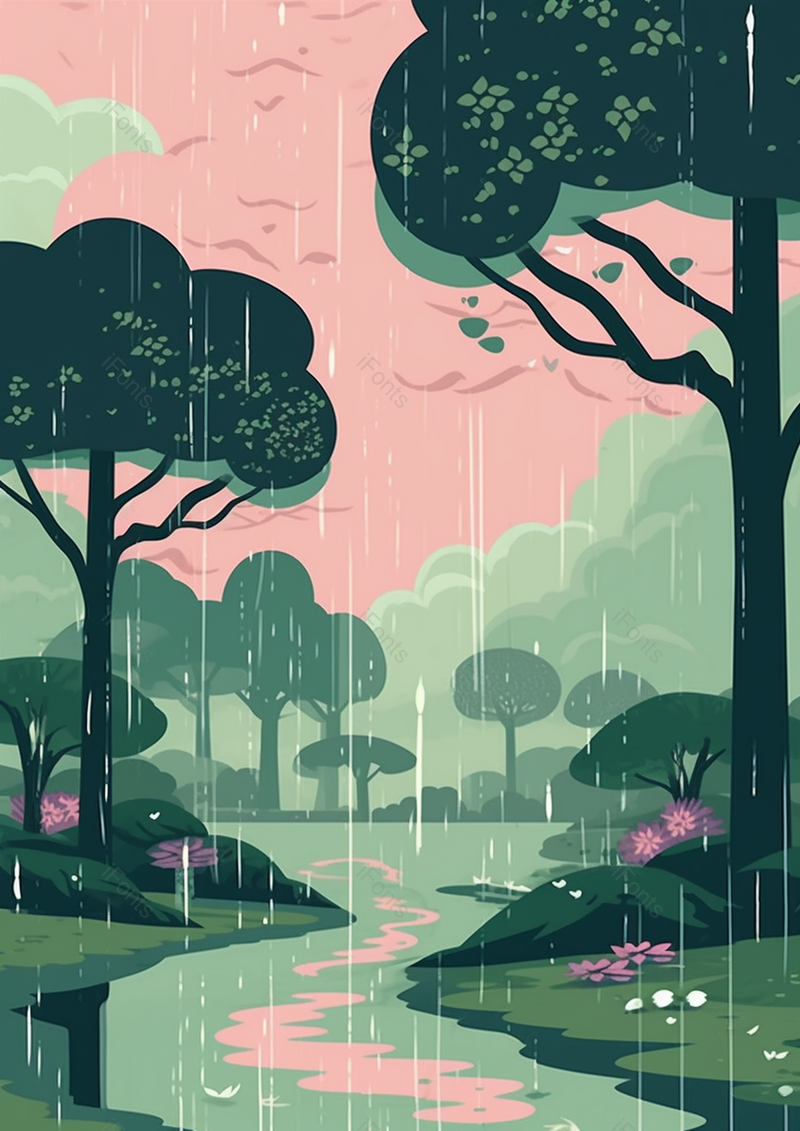 下雨天的田野河流美景图,插画/手绘图,插画/手绘图库,插画/手绘图下载,插画/手绘
